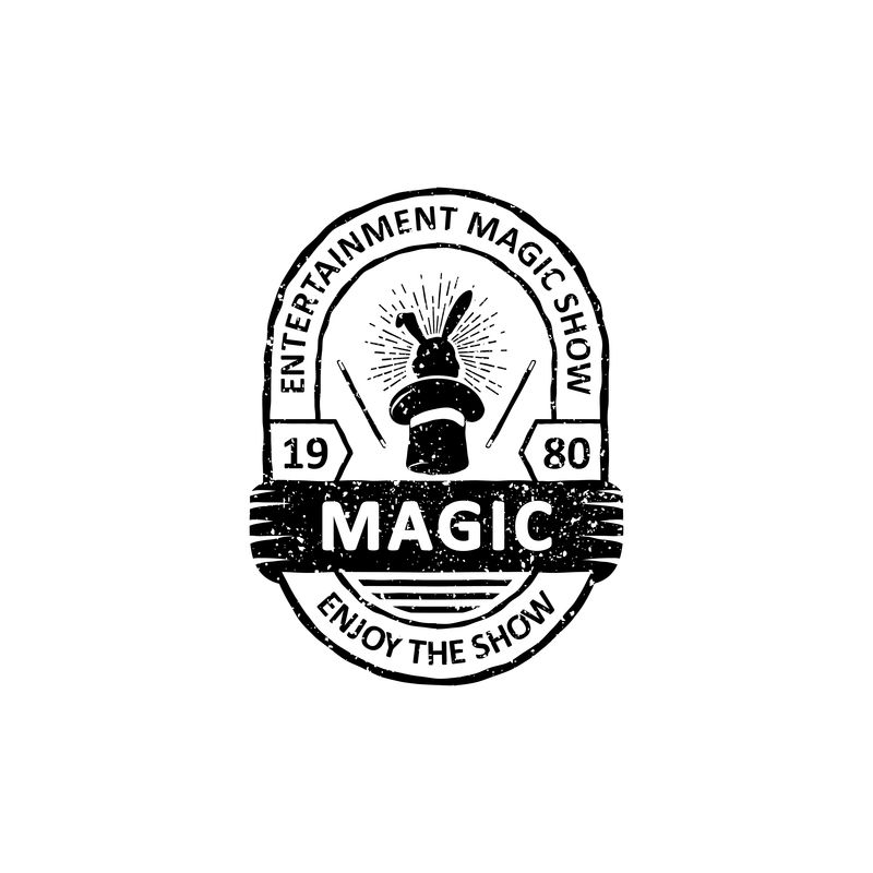 经典的魔术师徽章标签标志和标志设计