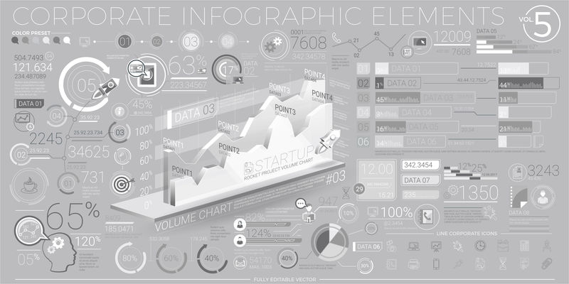灰色和白色的公司信息图表元素