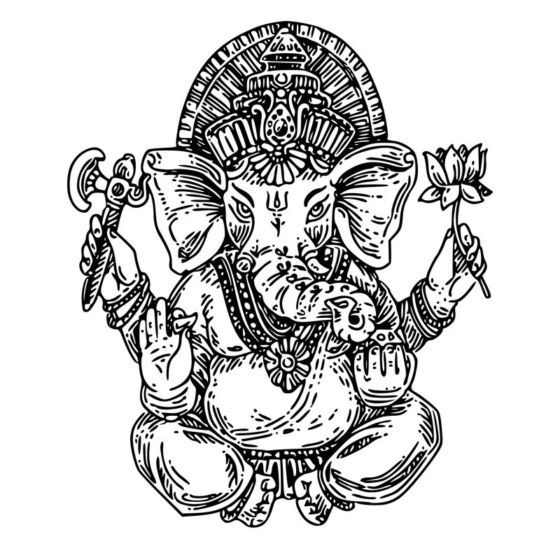 甘尼莎勋爵大象神宗教印度教素描雕刻