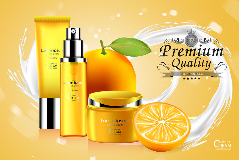 奢华化妆品瓶包装护肤霜-美容化妆品海报-有黄橙背景