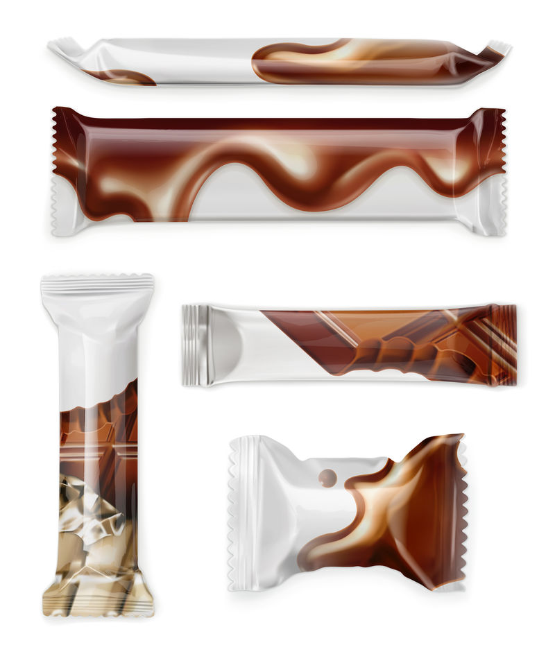 白色聚乙烯包装巧克力条矢量模型集