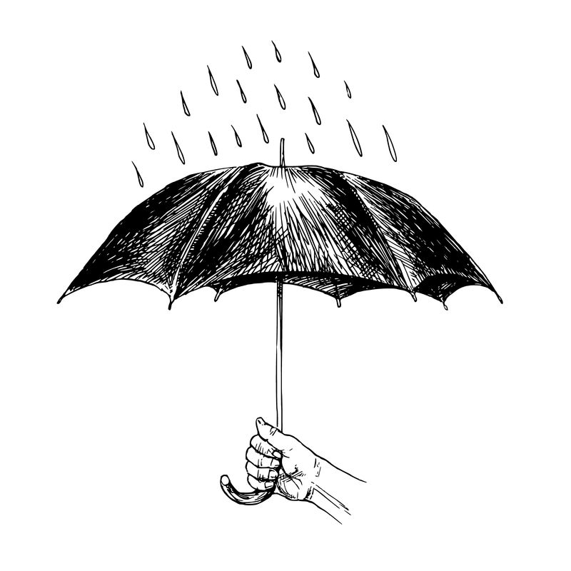 雨中的雨伞手绘插图