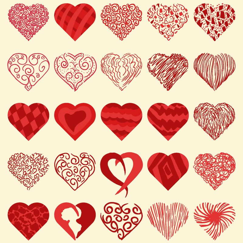 用于设计图标心脏装饰概念设计的矢量元素集-2月14日情人节婚礼和其他节日明信片印刷字体和网络
