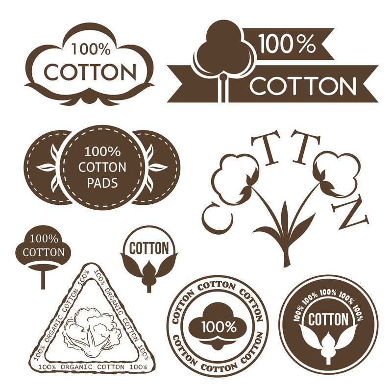 棉花商标图标标签贴纸和标志-服装装饰元素