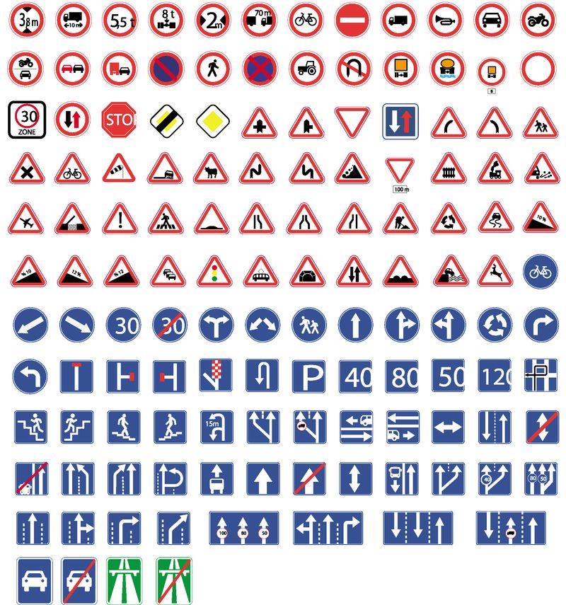 设置交通道路标志收集图标-100个交通道路标志收集矢量网络图标的平面图