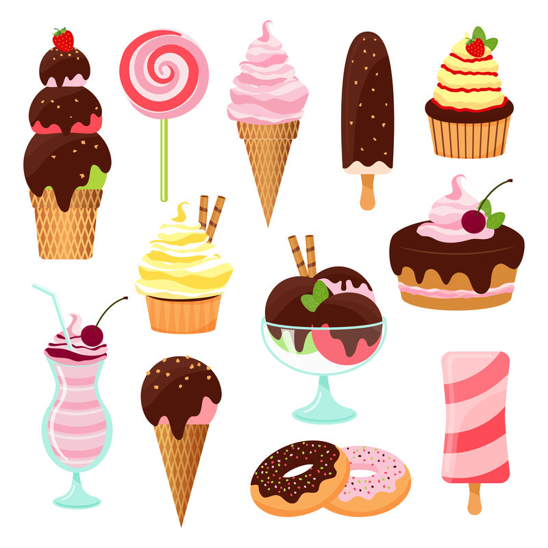 糕点蛋糕和冰淇淋图标集
