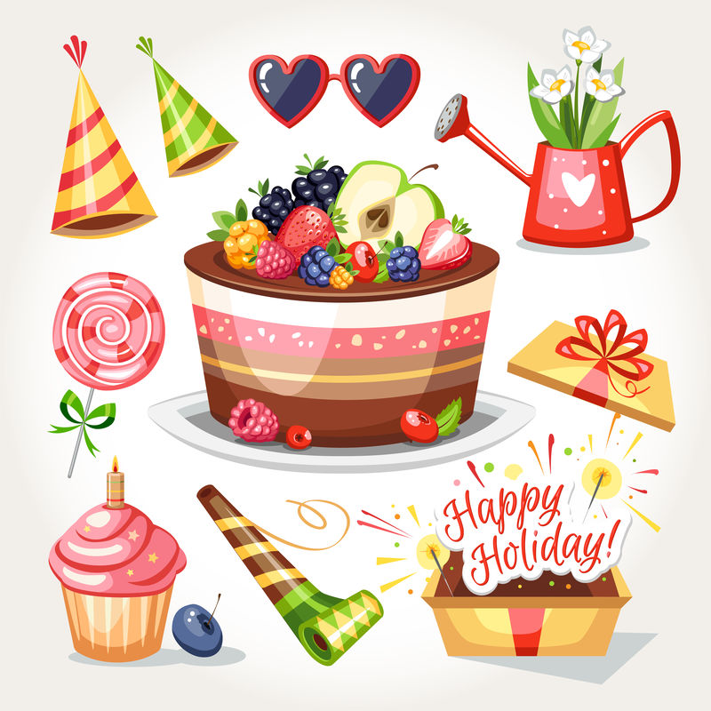 节日生日礼物惊喜派对巧克力蛋糕带浆果帽子礼盒纸杯蛋糕棒棒糖杯心形夏季花盆