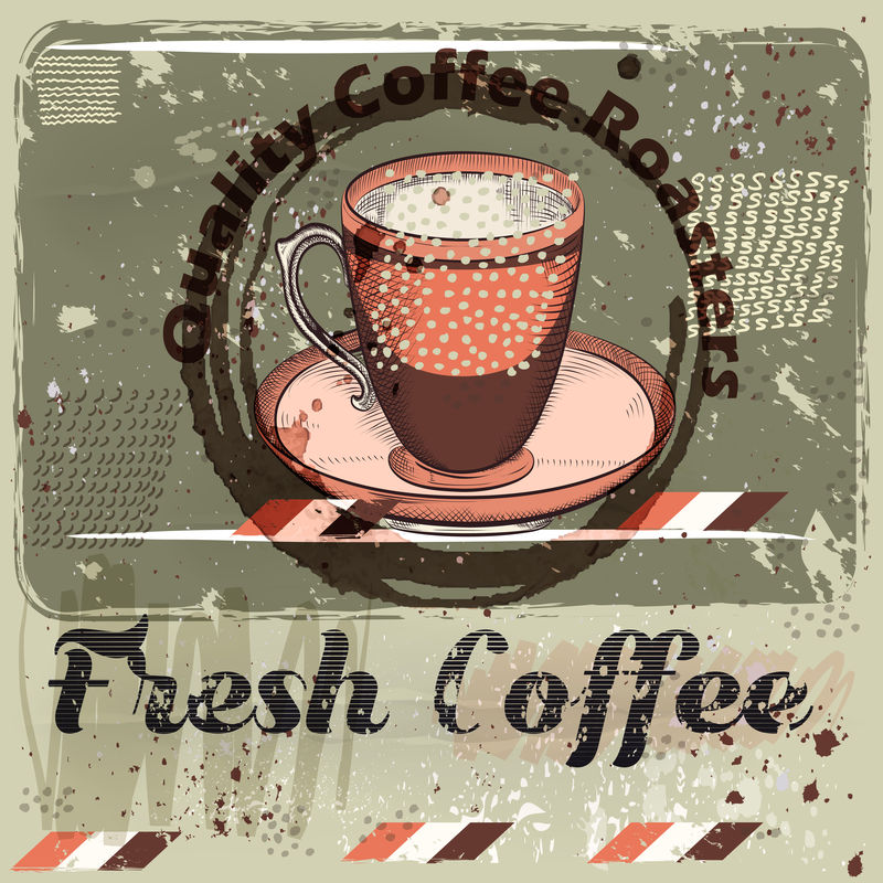 咖啡海报咖啡杯肮脏复古背景夸尔
