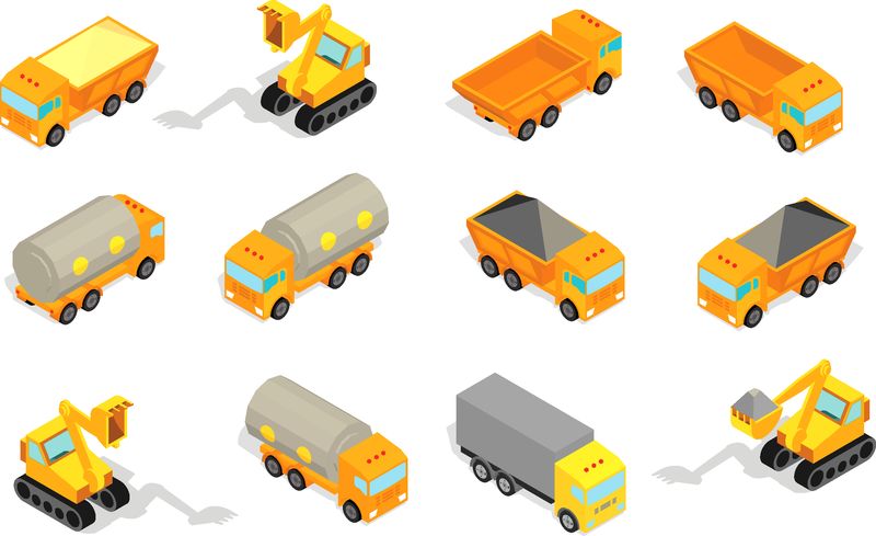卡车运输工业和建筑业-拖拉机挖掘机-运煤油砖的卡车