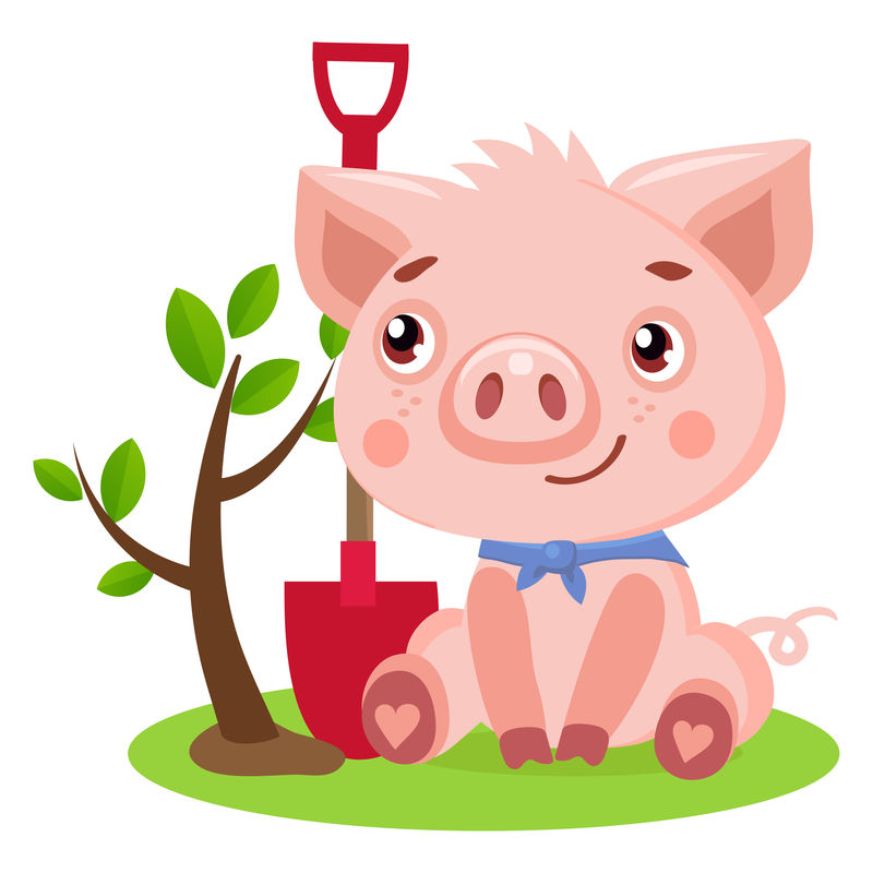 有趣的小猪矢量-可爱的猪园丁有趣的卡通动物矢量图-小猪园丁&X27；供应