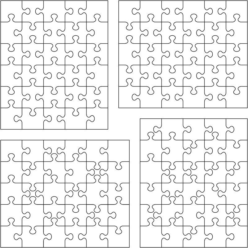 四个不同白色拼图的矢量图-分开的部分