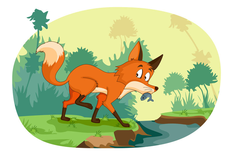 丛林森林背景下的野生狐狸