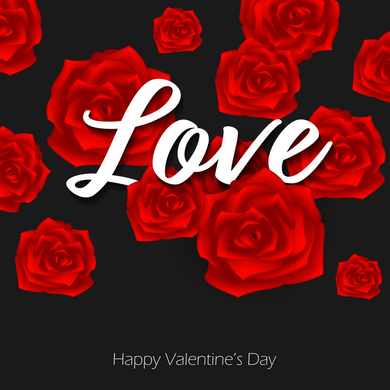 情人节的背景是真实的红玫瑰围绕着爱情和快乐的情人节文本-情人节贺卡