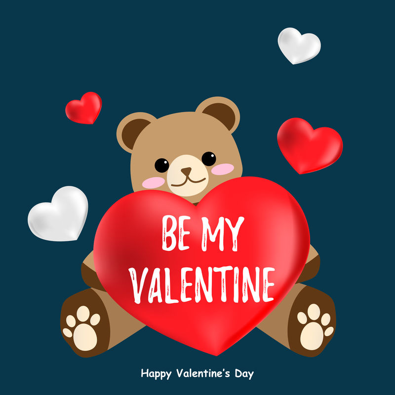 情人节的背景是可爱的熊和心-是我的情人节短信