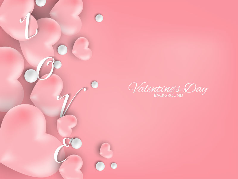 情人节的背景是粉红的心白珍珠和爱情文字