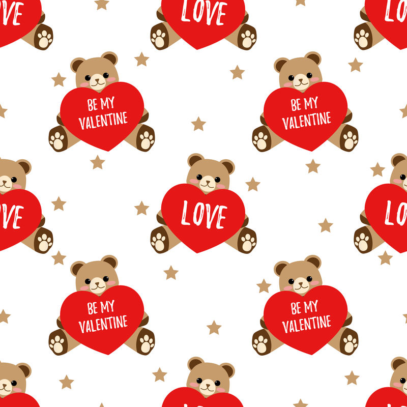 情人节的无缝图案-可爱的熊和心-是我的情人节礼物