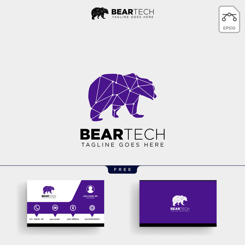 Bear Tech几何标志模板和名片