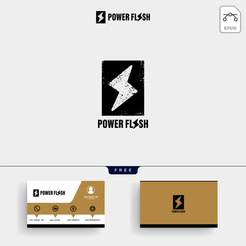 Power Flash徽标模板和名片