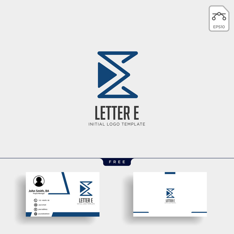 Letter E Monoline创意标识模板qith名片