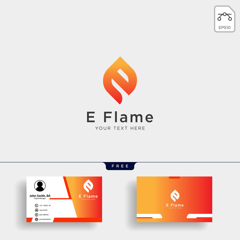 带名片的Letter E Flame徽标模板