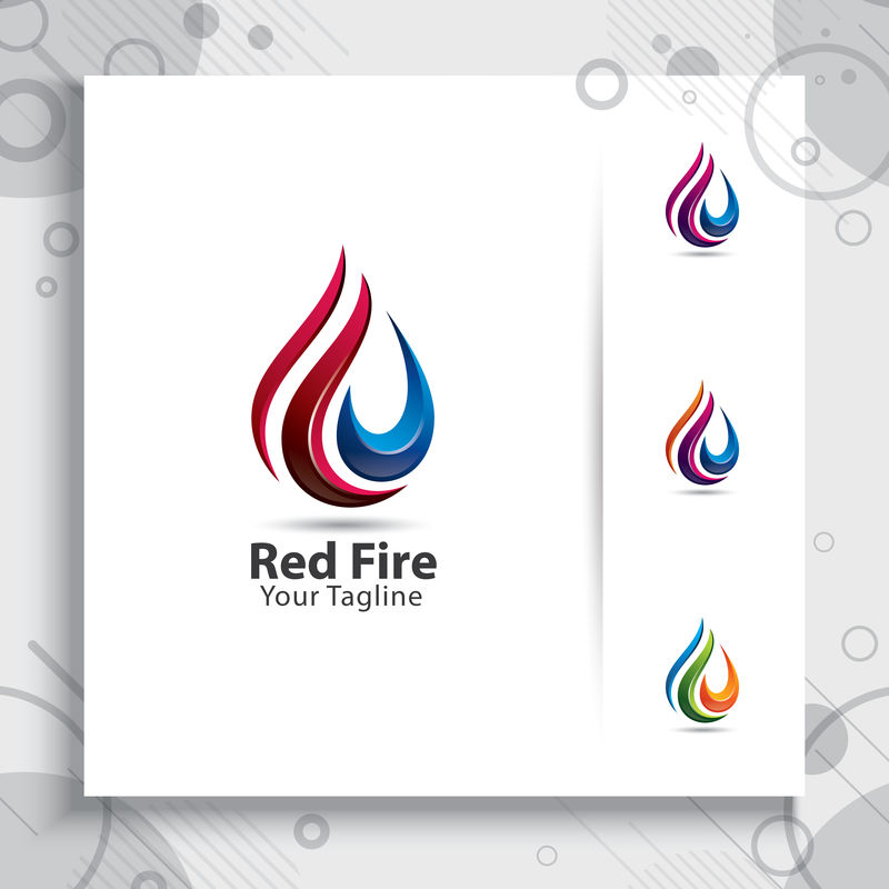 抽象三维消防矢量标志-现代设计理念-工业企业红色火气油元素数字创意模板