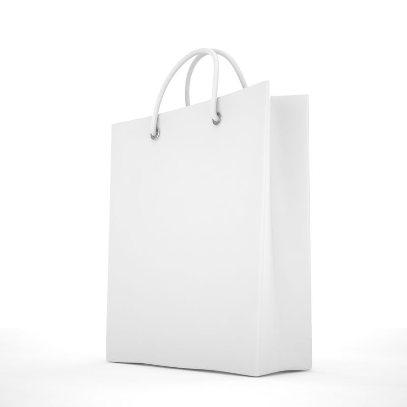白底纸购物袋。3D渲染。