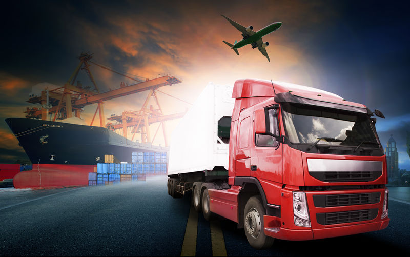 集装箱卡车运输，港口和货运飞机运送