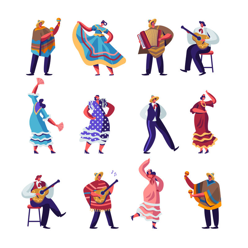 墨西哥人民穿着五颜六色的传统服装，五月五日节