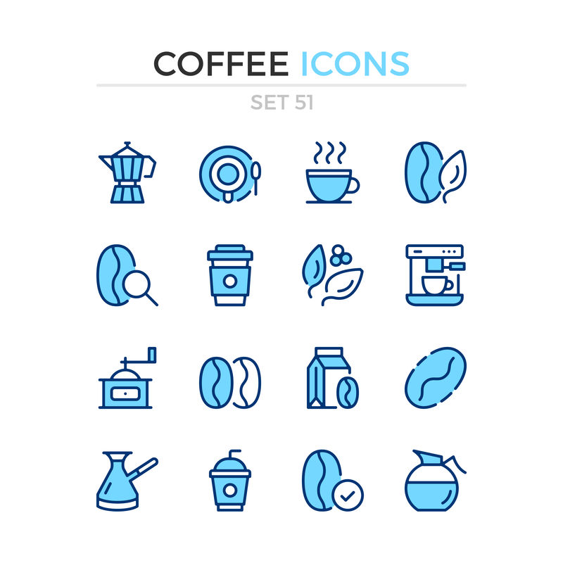 咖啡图标-矢量线图标集-高品质-简单的细线设计-现代轮廓符号、象形图
