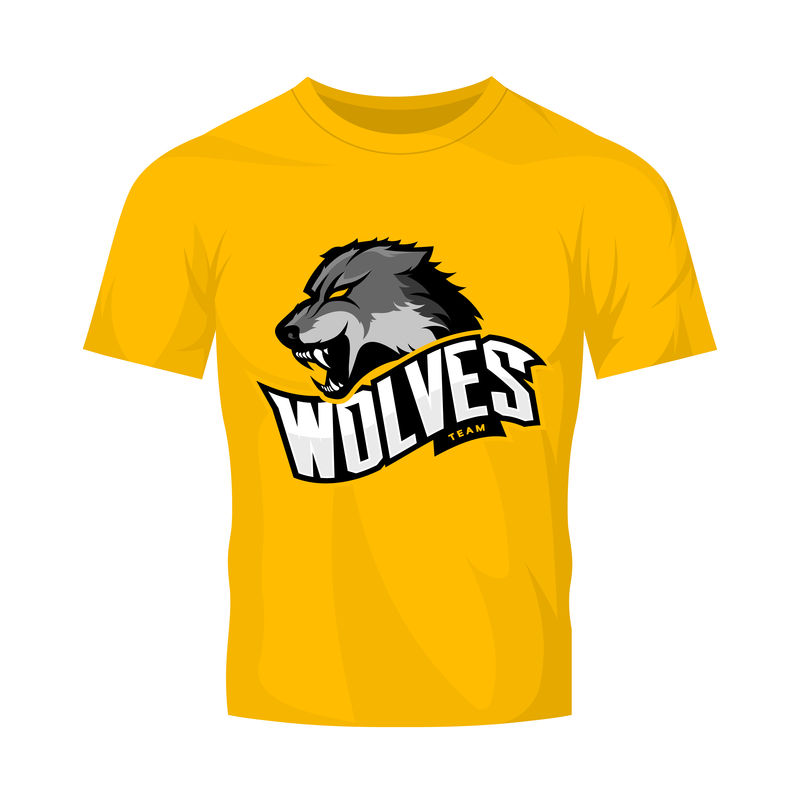 愤怒的狼运动矢量标识概念隔离在橙色T恤模型-现代专业的捕食者团队象形图设计-优质野生动物T恤T恤印花插图
