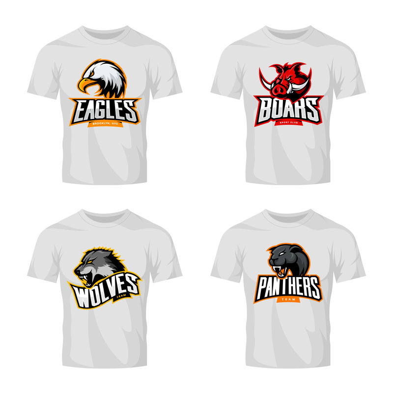 暴怒的豹-狼-鹰和野猪运动矢量标志概念设置孤立的白色T恤模型-现代团队象形图设计-优质野生动物头T恤T恤印花插图