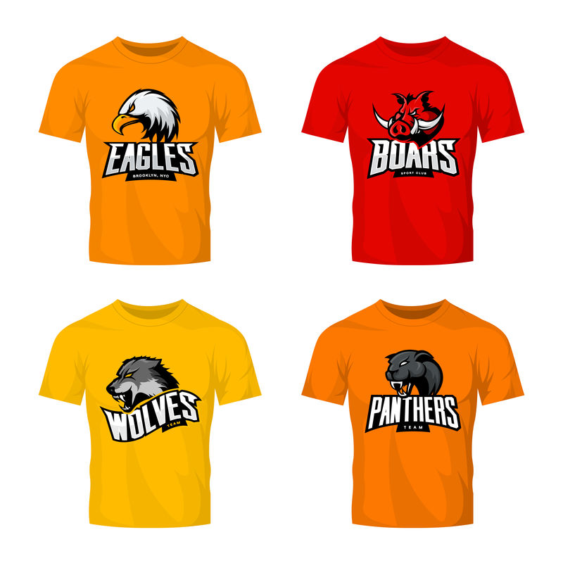 愤怒的豹-狼-鹰和野猪运动矢量标志概念设置孤立的颜色T恤模型-现代团队象形图设计-优质野生动物头T恤T恤印花插图