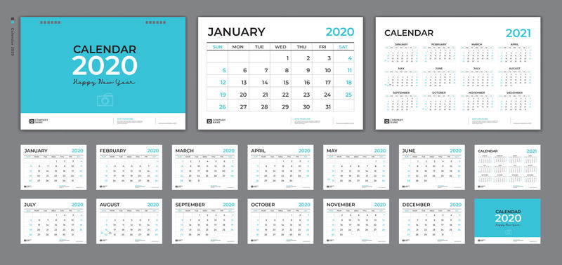 日历2020，桌面日历模板，12个月一套，计划员
