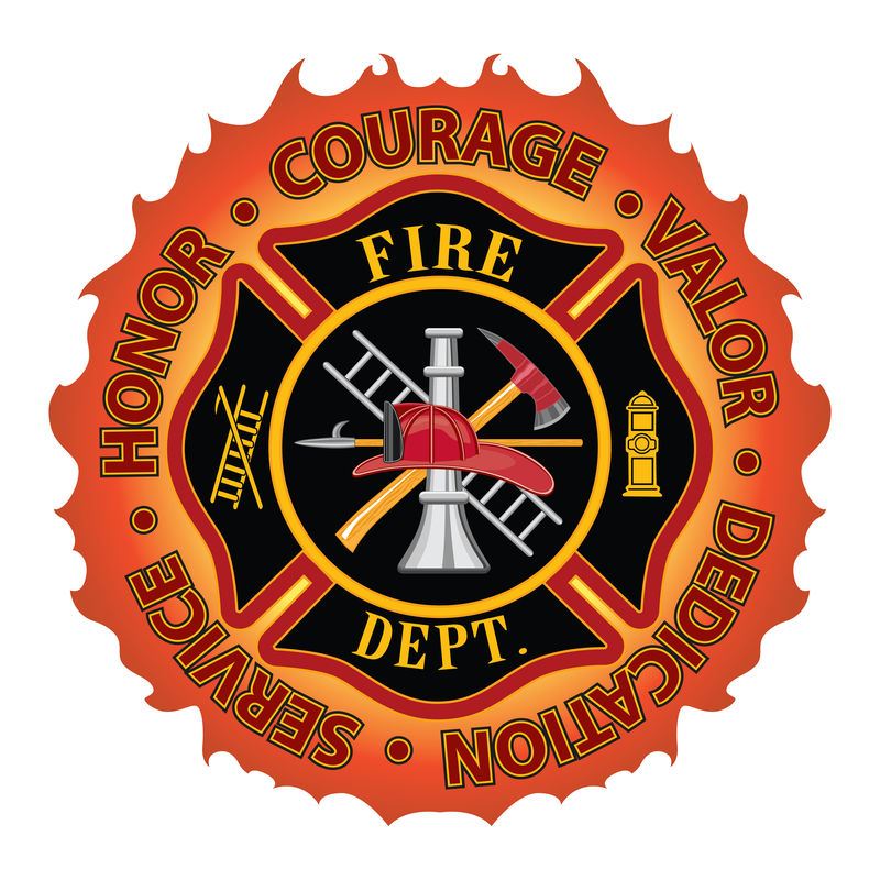 消防员荣誉勇气勇气勇气是一个消防部门或消防员马耳他的十字标志设计与火焰边界环绕的文字荣誉-勇气-勇气-奉献和服务