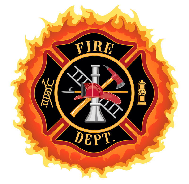 消防员与火焰交叉是消防部门或消防员马耳他与火焰交叉符号的图示-包括消防员工具符号