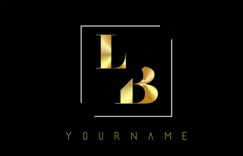 LB金色字母标志，带切割和交叉设计