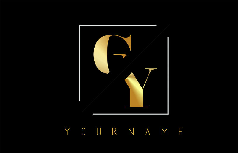 GY金色字母标志，带切割和交叉设计