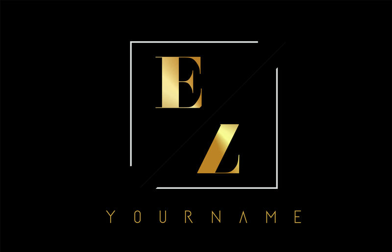 EZ金色字母标志，带切割和交叉设计
