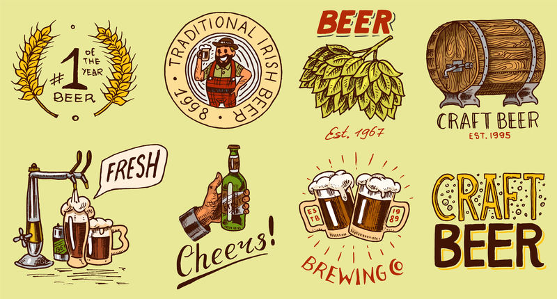 一套矢量工艺啤酒标志和设计元素