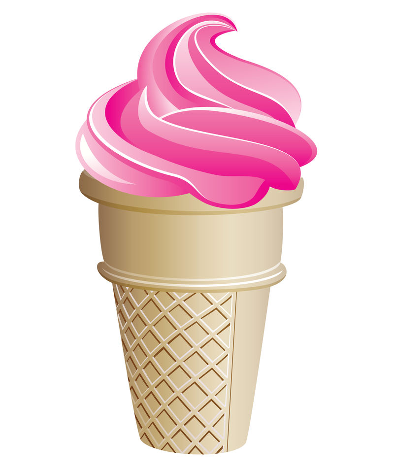 冰淇淋锥形载体-粉红冰淇淋设计-带华夫饼图案的冰淇淋
