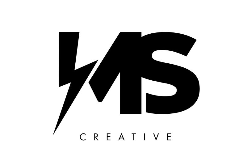 MS Letter标志设计，带雷电螺栓。电动螺栓