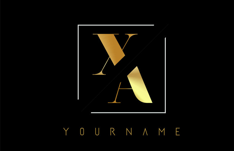 XA金色字母标志，带切割和交叉设计