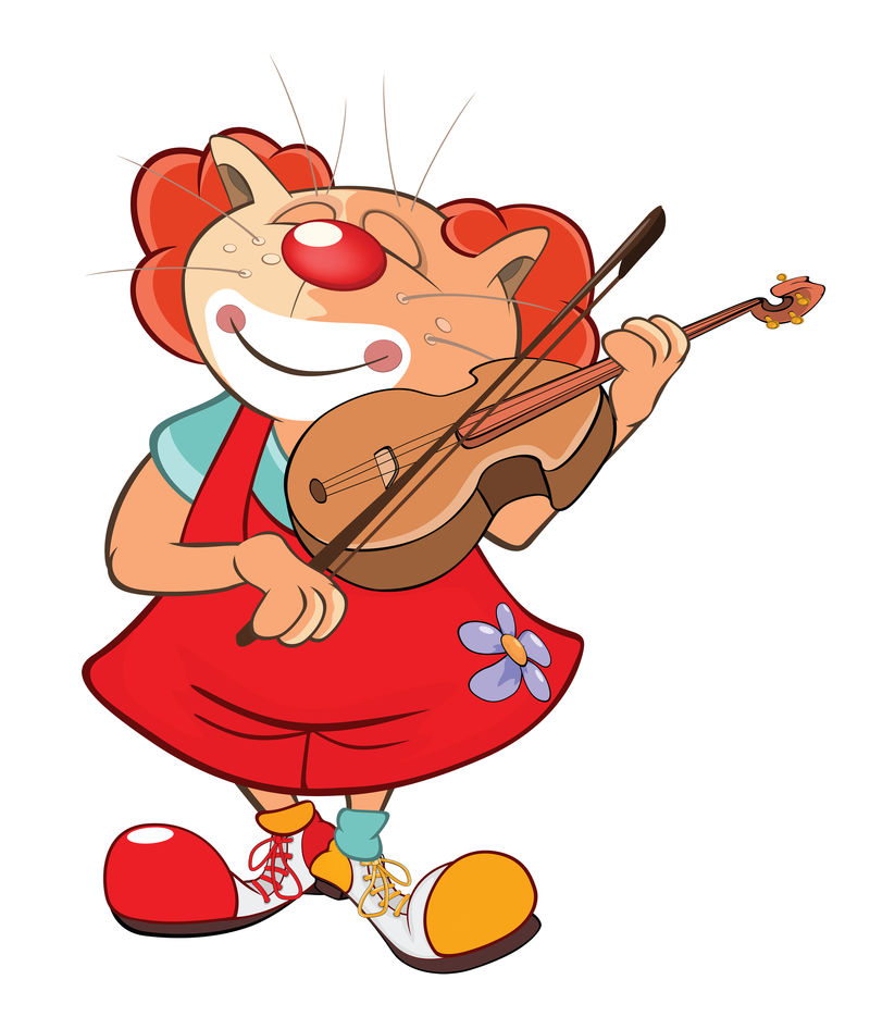 一个可爱的小丑猫小提琴手的插图-卡通人物