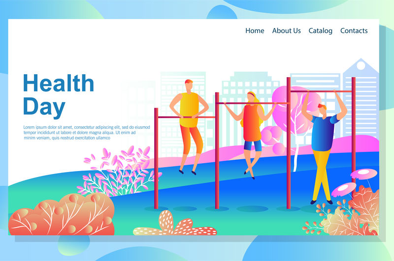 网页设计模板显示青少年户外训练的体育锻炼。改善他们的健康和身体