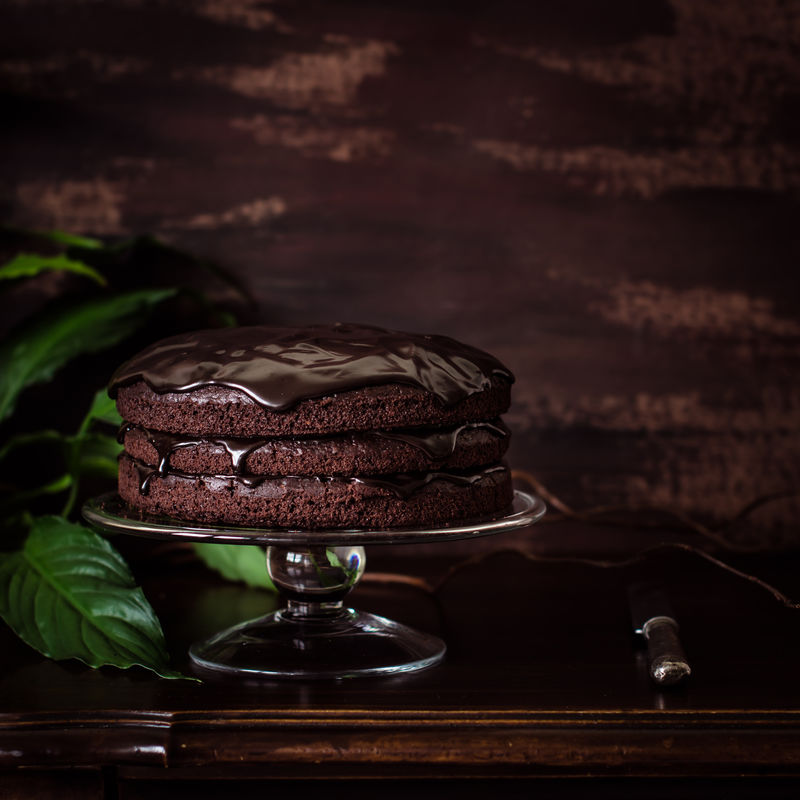 美味素食巧克力蛋糕-选择性聚焦