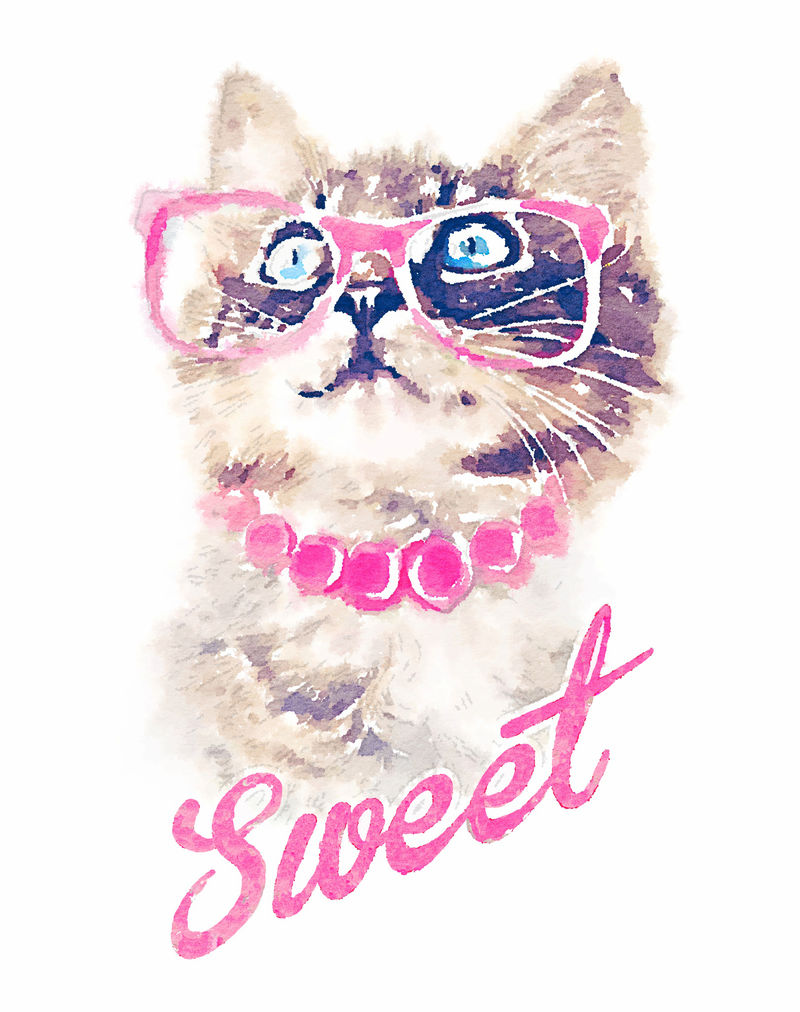 T恤图形/可爱猫插图/水彩猫/猫海报/猫图形的纺织品/公主猫设计/可爱的可爱猫/虎斑猫/滑稽猫/猫打印/甜蜜猫/漂亮猫/动物模式