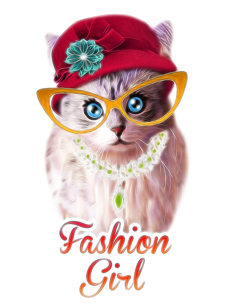 T恤图案/可爱的猫图案/猫海报/纺织品的猫图案/公主猫图案/可爱的可爱的猫/斑纹猫