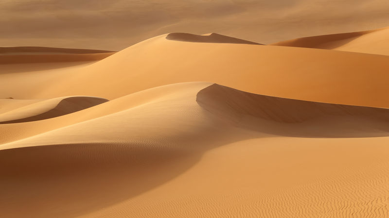 沙漠的巨大沙丘-摄影师和旅行者的好地方-桑迪barkhans漂亮的结构