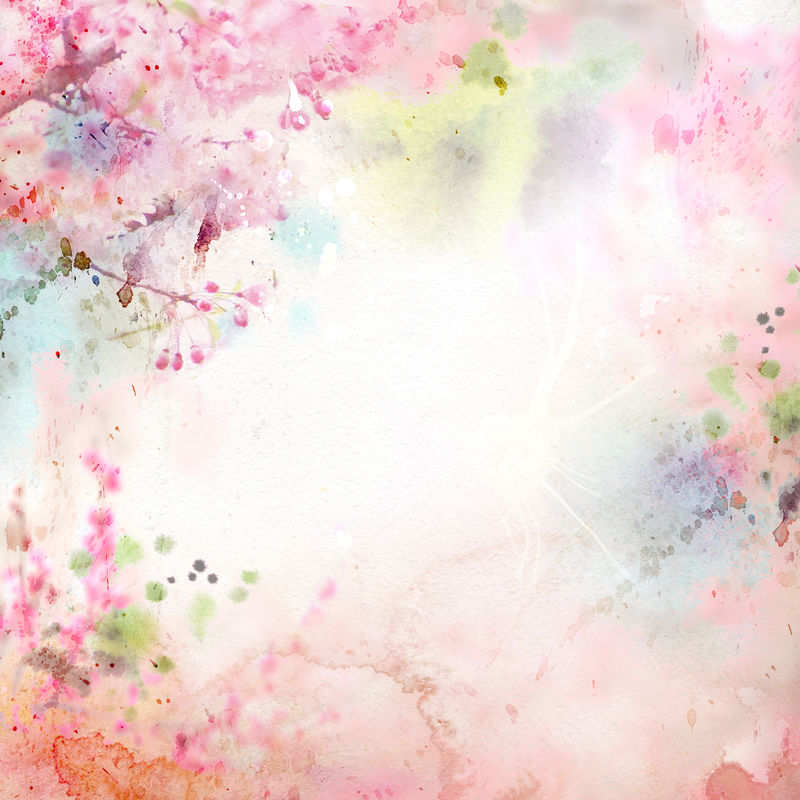 风景水彩画背景 樱花图片素材 背景图案素材 Jpg图片格式 Mac天空素材下载