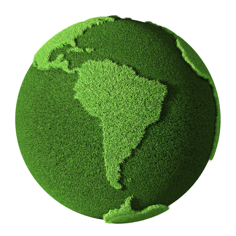 草地地球仪-南美洲-白色背景-三维渲染
